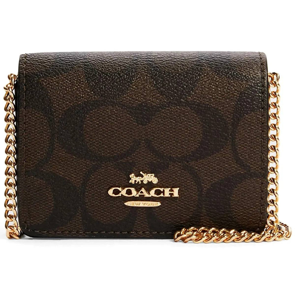 Coach Signature Canvas Chain Wallet in Brown with Gold Hardware 👜✨