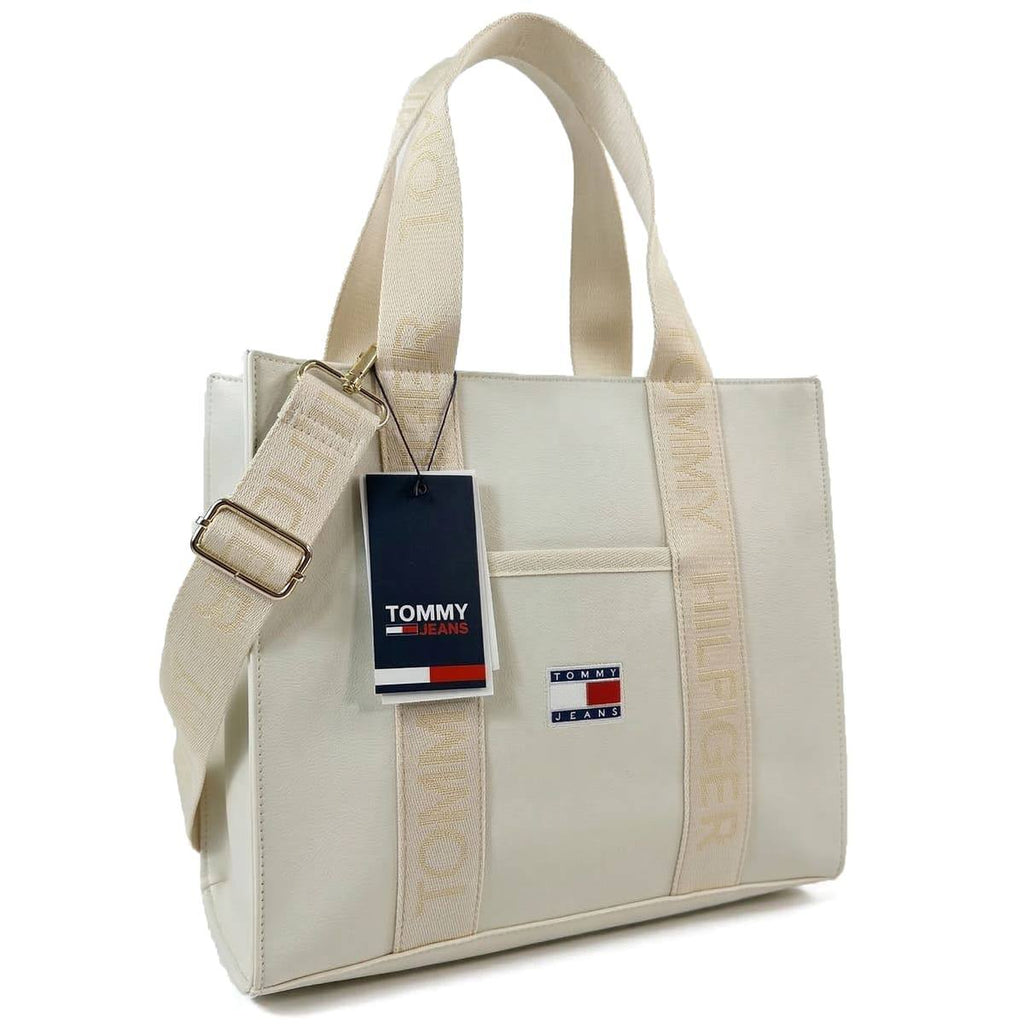 Tommy Hilfiger Jeans Logo Strap Tote Bag in Cream 👜✨
