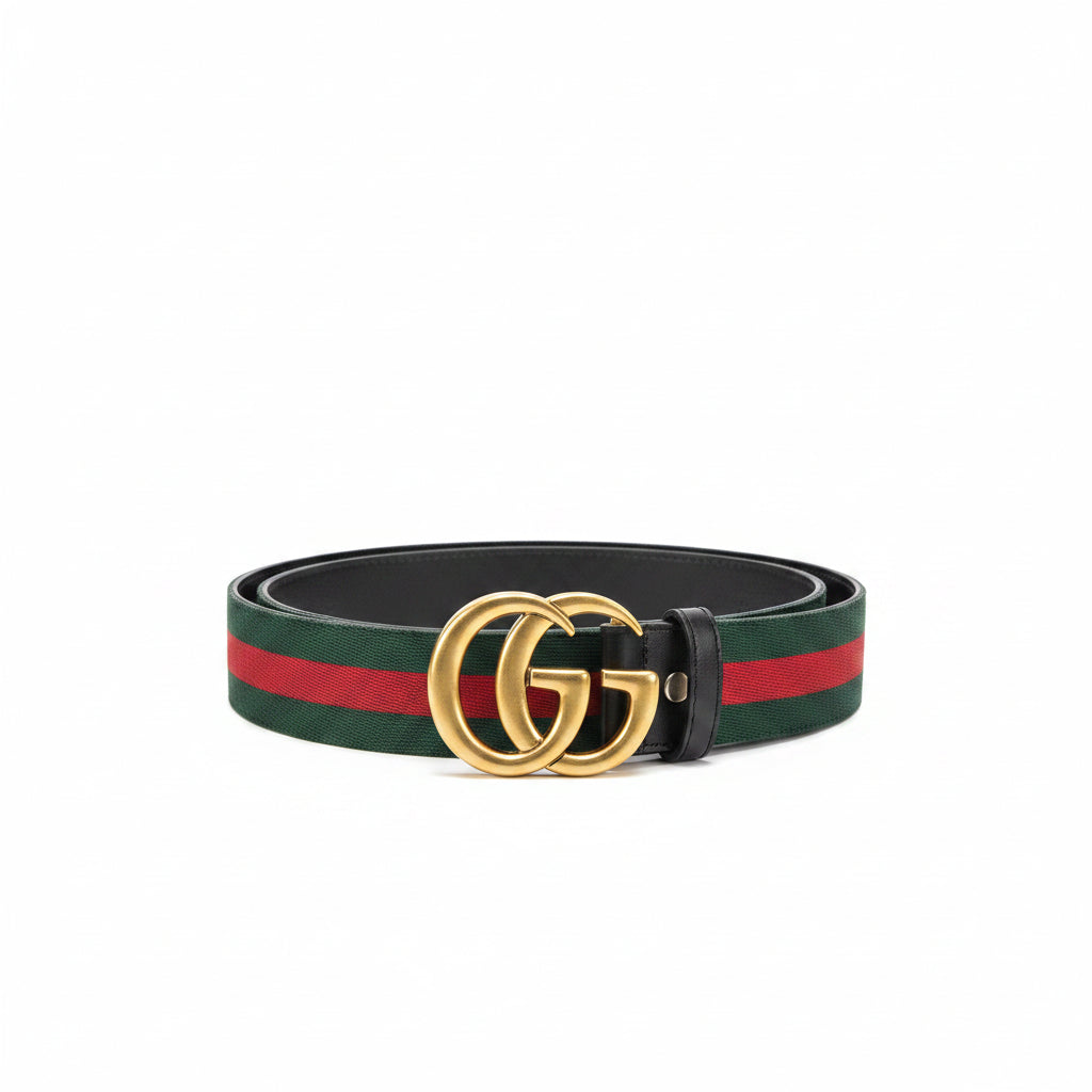 Gucci Signature Web Stripe Belt with Gold GG Buckle 🟢🔴