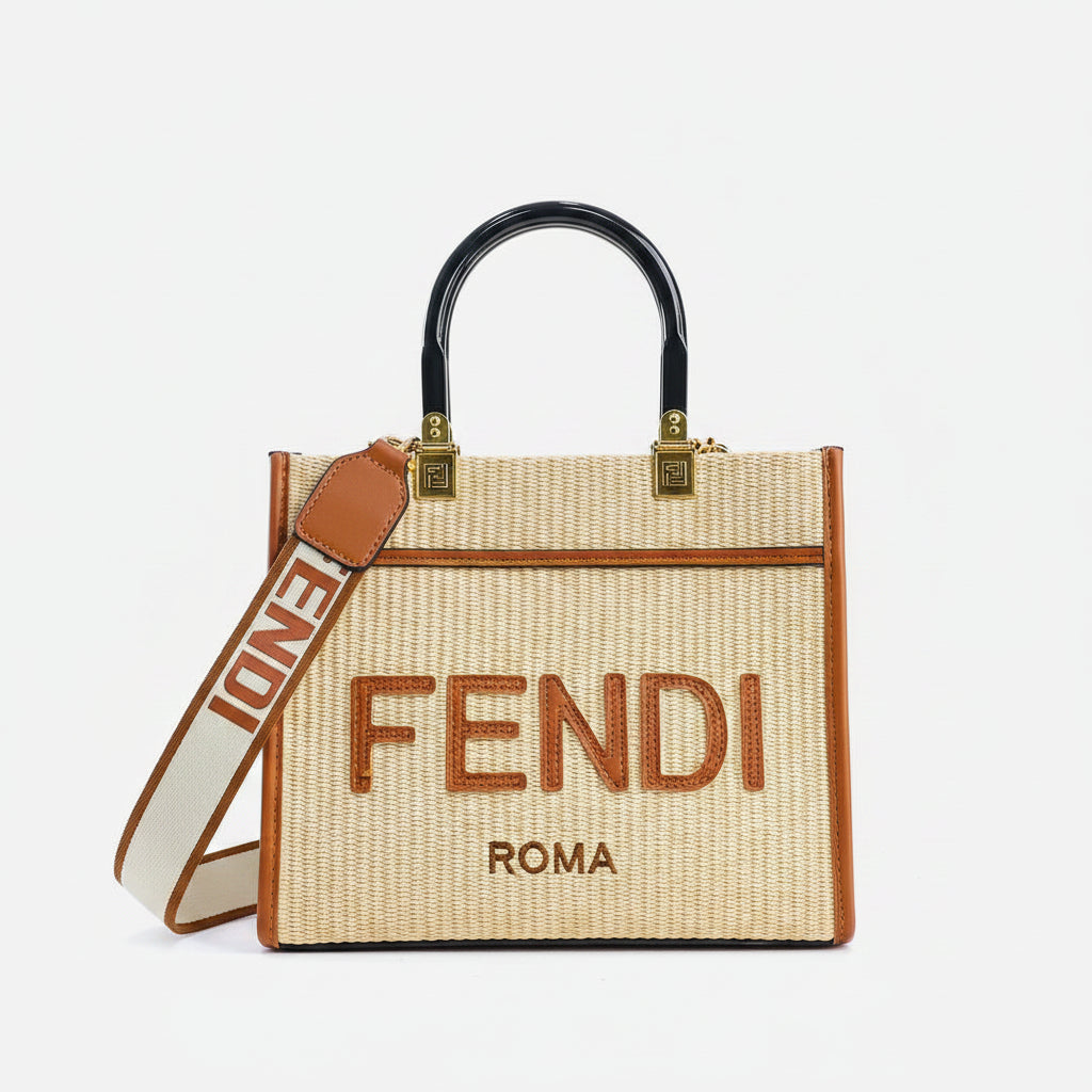 Fendi Roma Woven Straw Tote with Shoulder Strap 👜✨