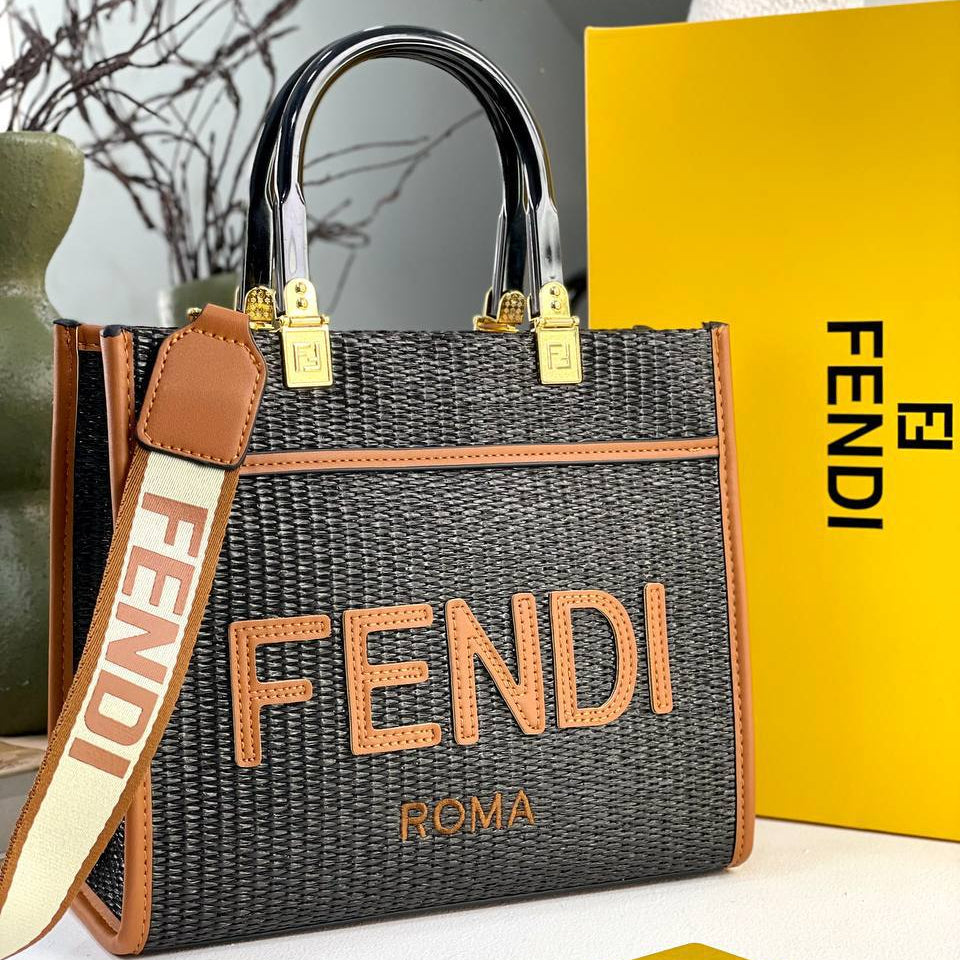 Fendi Roma Woven Straw Tote with Shoulder Strap 👜✨