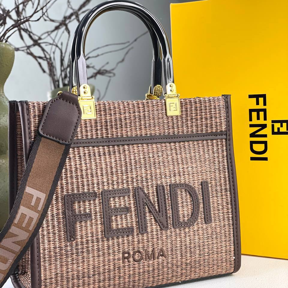 Fendi Roma Woven Straw Tote with Shoulder Strap 👜✨