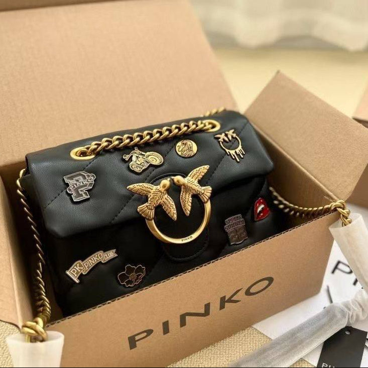Pinko Quilted Shoulder Bag with Decorative Pins 👜✨