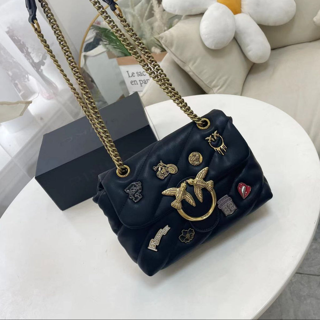 Pinko Quilted Shoulder Bag with Decorative Pins 👜✨