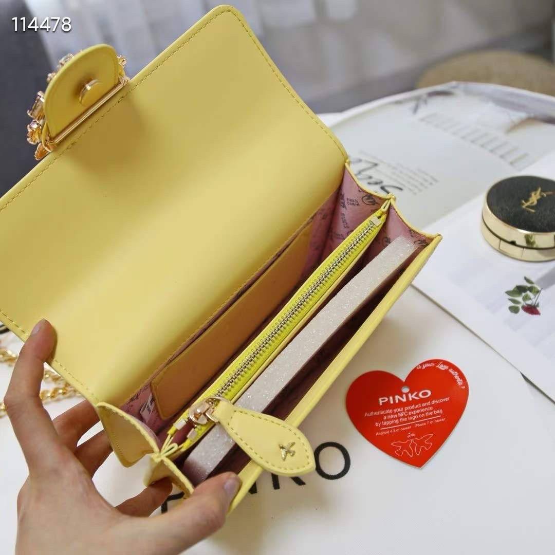 Pinko Yellow Crystal Embellished Bird Logo Crossbody Bag