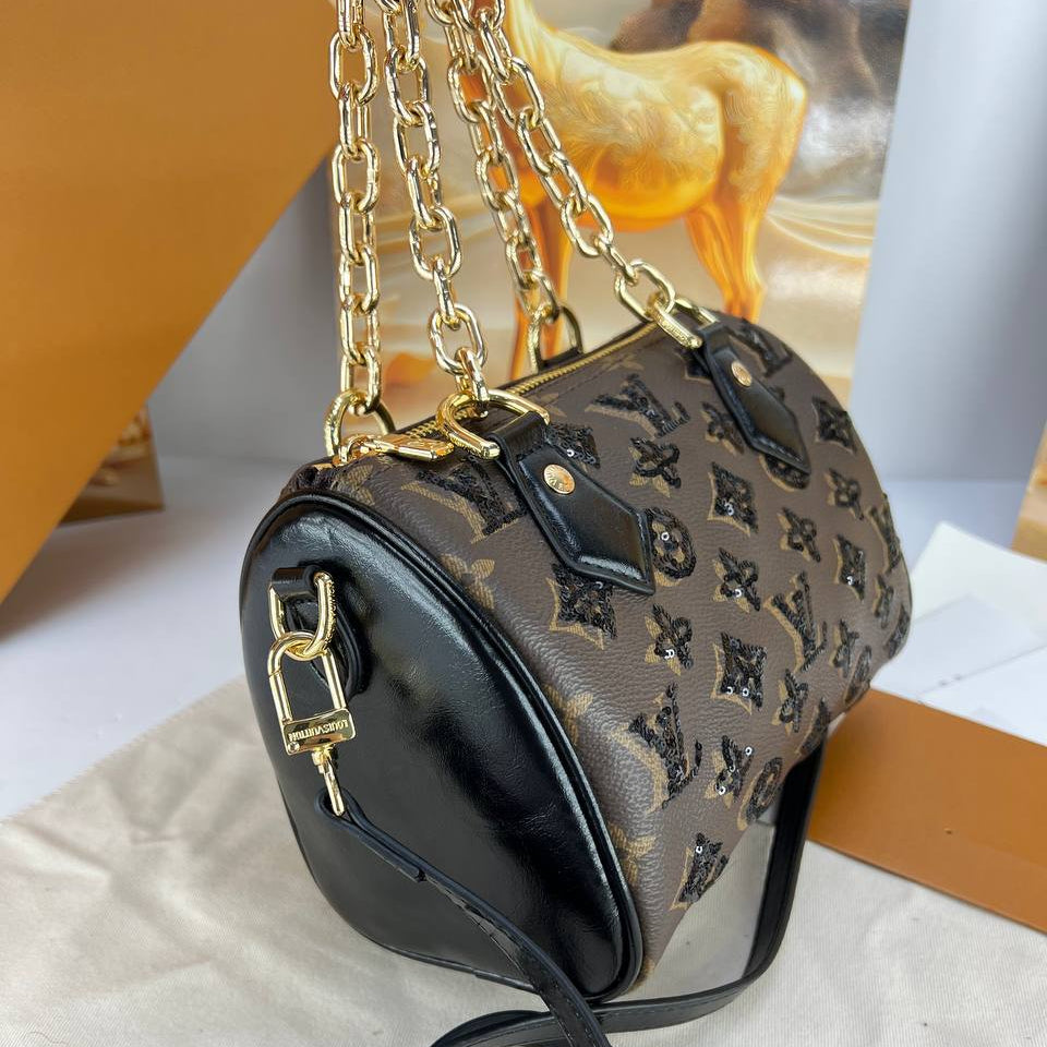 Louis Vuitton Monogram Sequin Bag with Gold Chain Handle