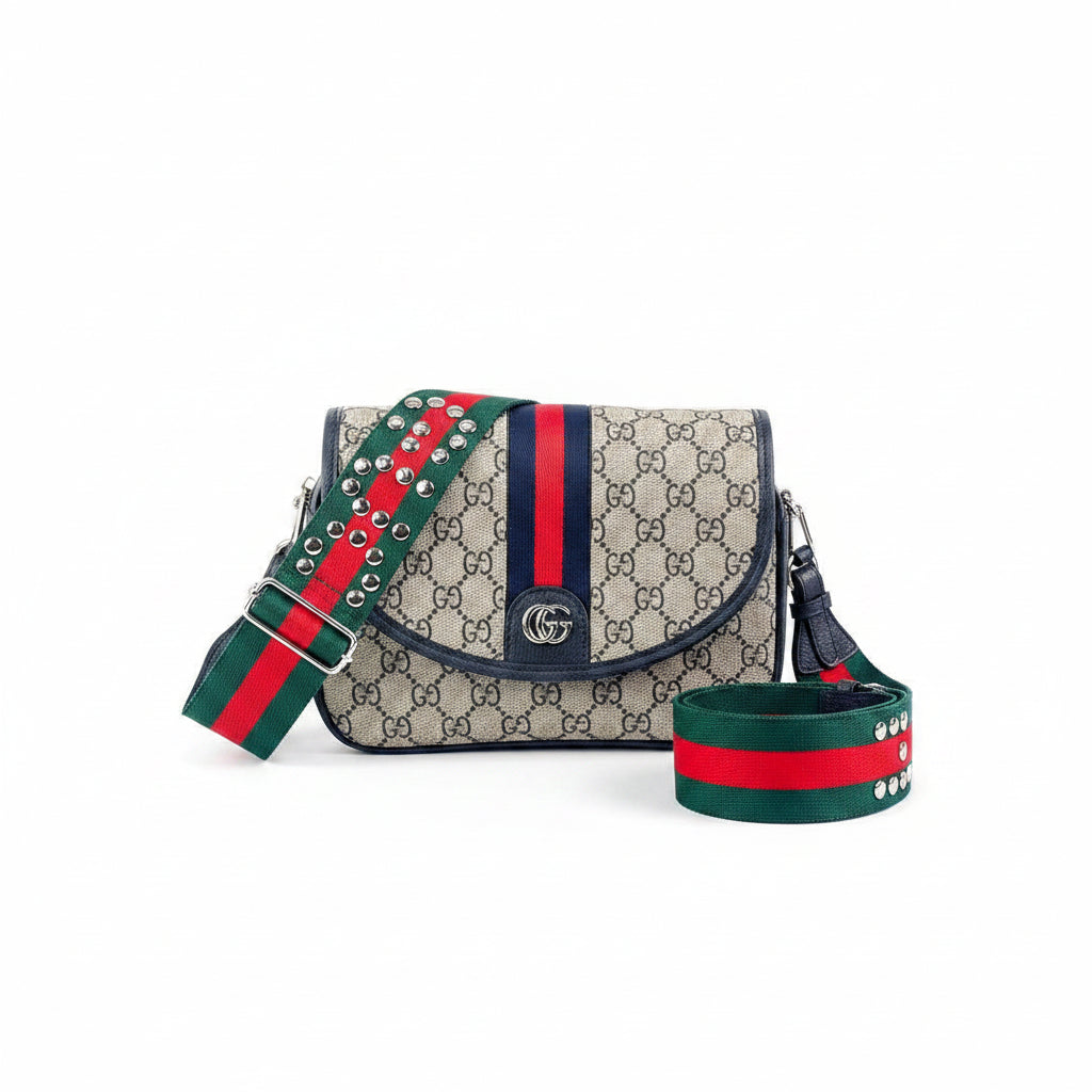 Gucci Inspired Web Stripe Crossbody with Studded Strap