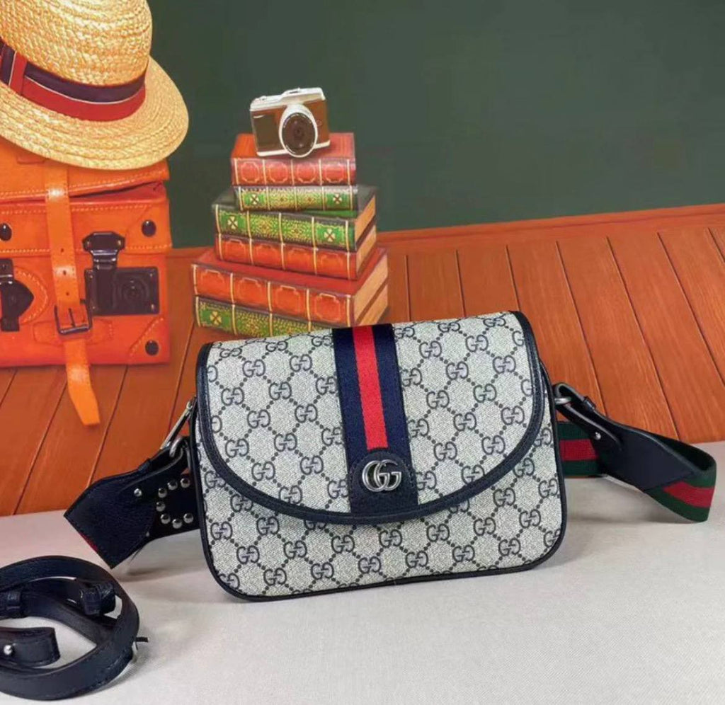 Gucci Inspired Web Stripe Crossbody with Studded Strap