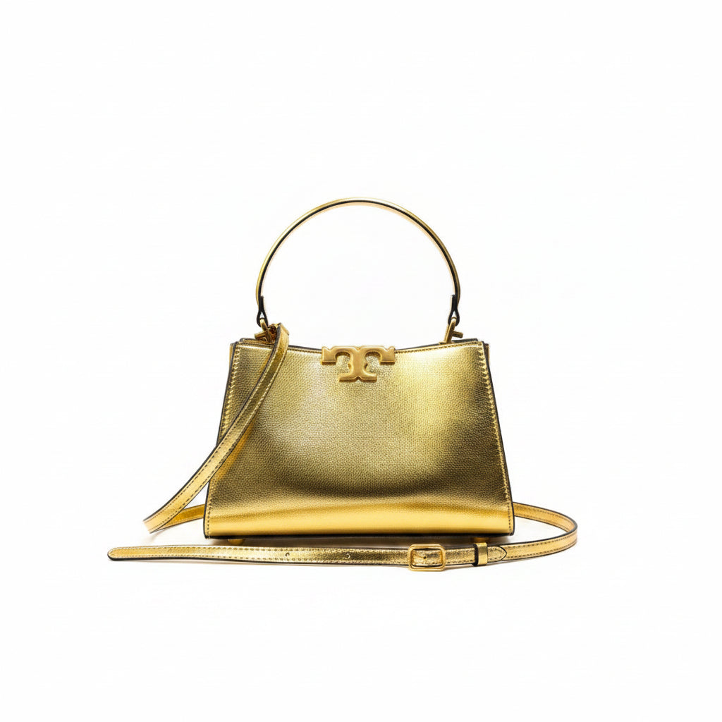 Tory Burch Metallic Gold Structured Top Handle Bag