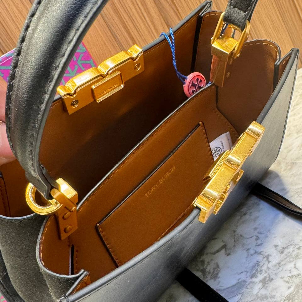 Tory Burch Metallic Gold Structured Top Handle Bag