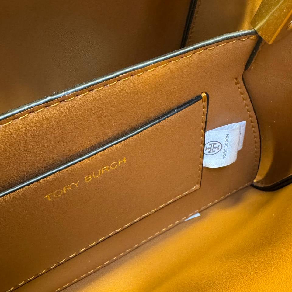 Tory Burch Metallic Gold Structured Top Handle Bag