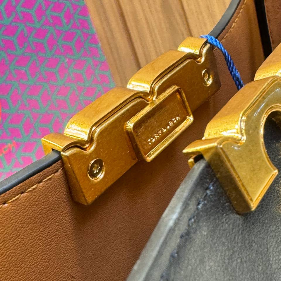 Tory Burch Metallic Gold Structured Top Handle Bag