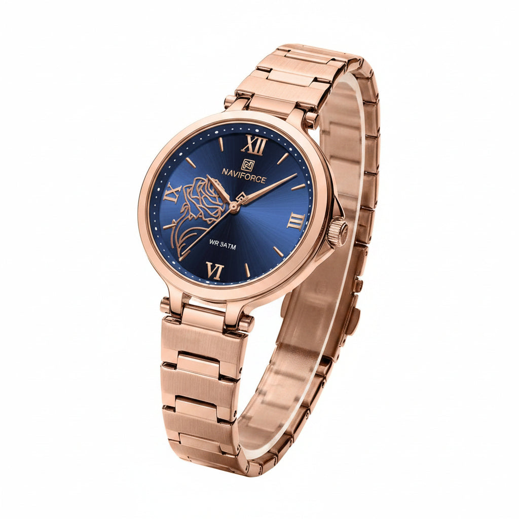NAVIFORCE Rose Motif Stainless Steel Analog Watch