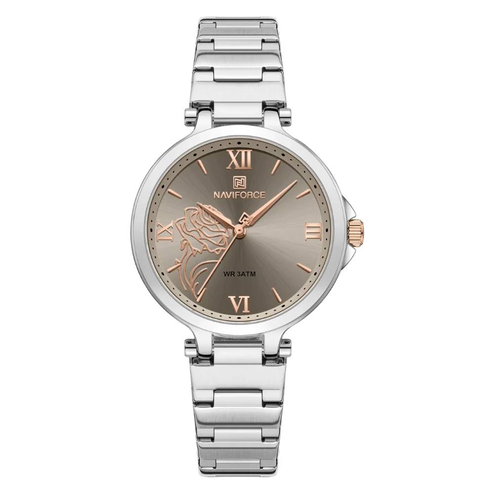 NAVIFORCE Rose Motif Stainless Steel Analog Watch