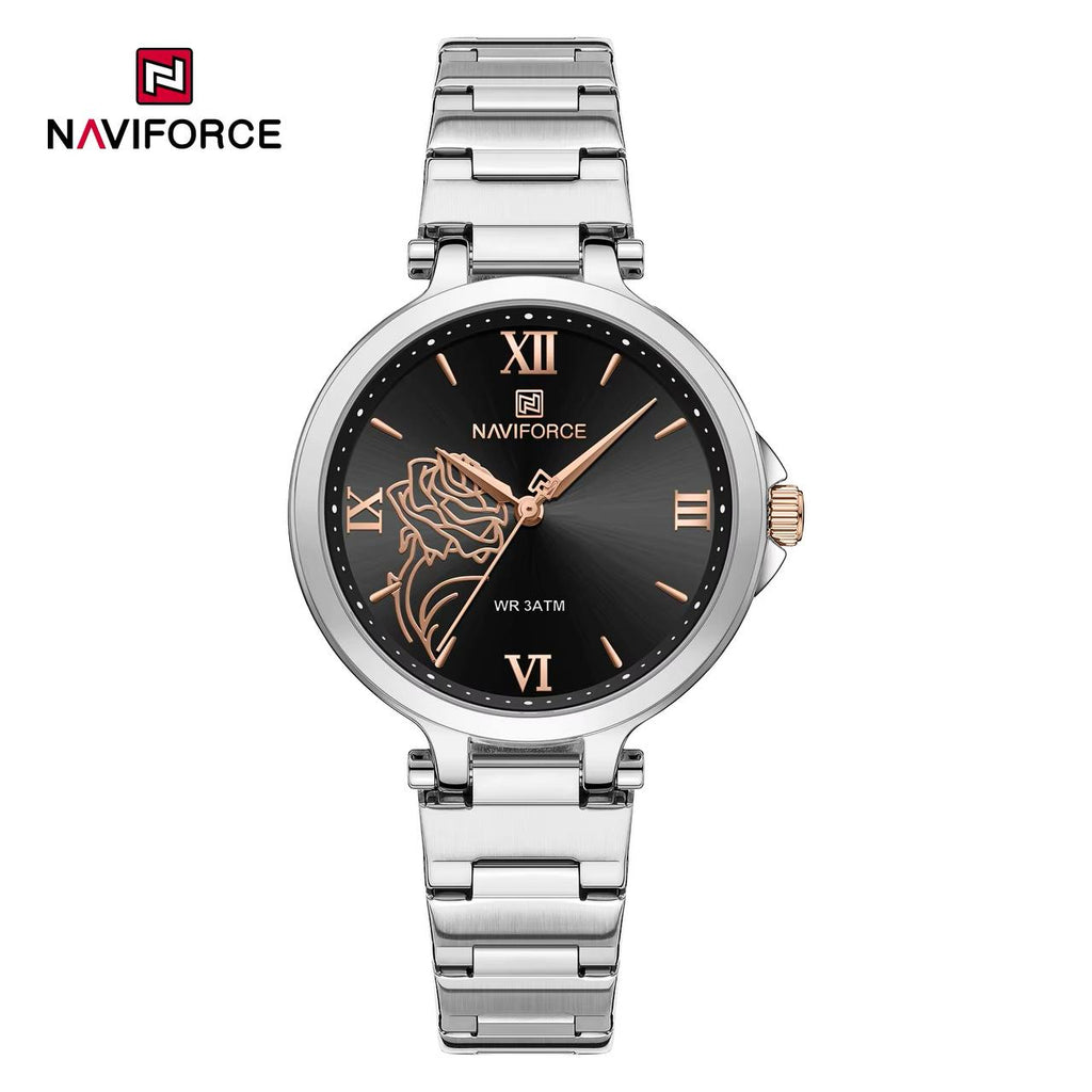 NAVIFORCE Rose Motif Stainless Steel Analog Watch