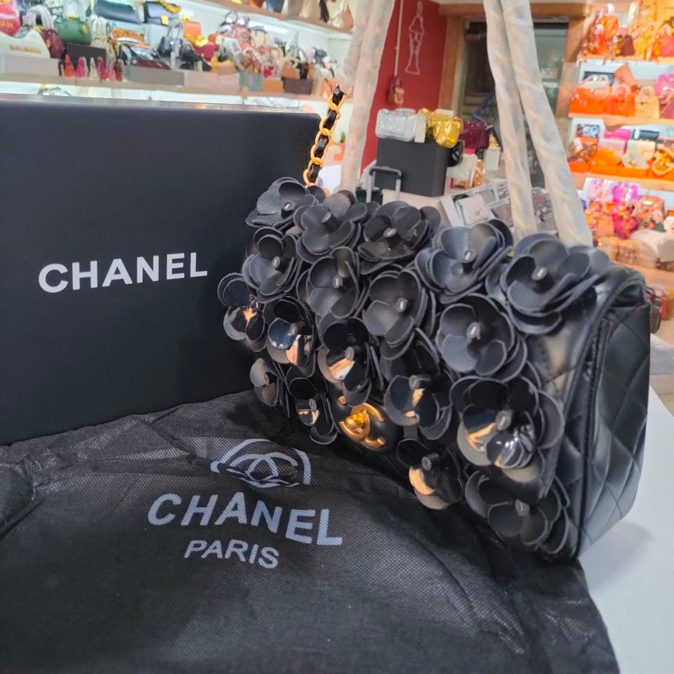 Chanel Floral Embellished Shoulder Bag with Chain Strap