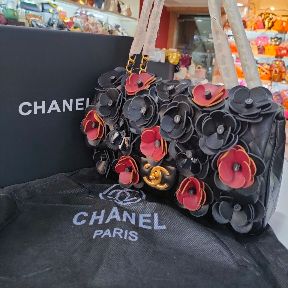 Chanel Floral Embellished Shoulder Bag with Chain Strap