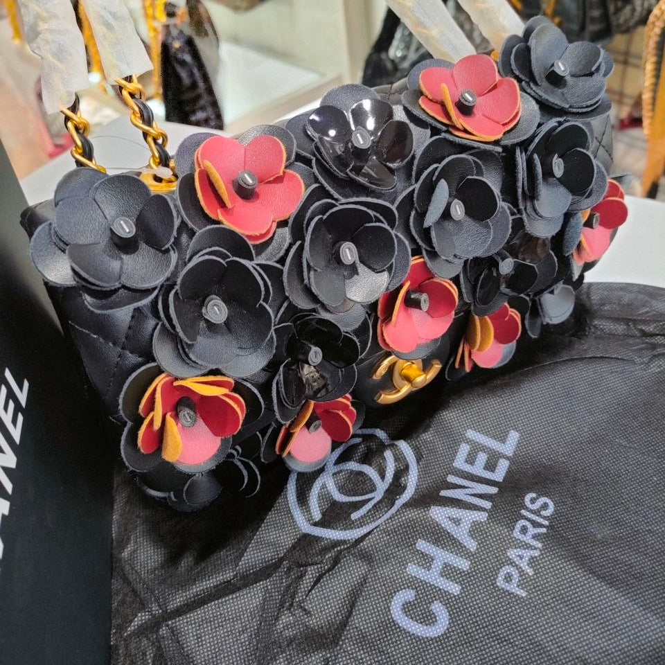 Chanel Floral Embellished Shoulder Bag with Chain Strap
