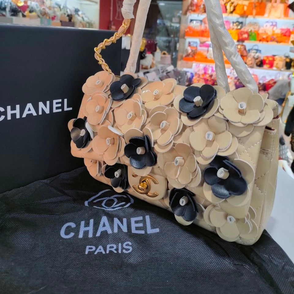 Chanel Floral Embellished Shoulder Bag with Chain Strap