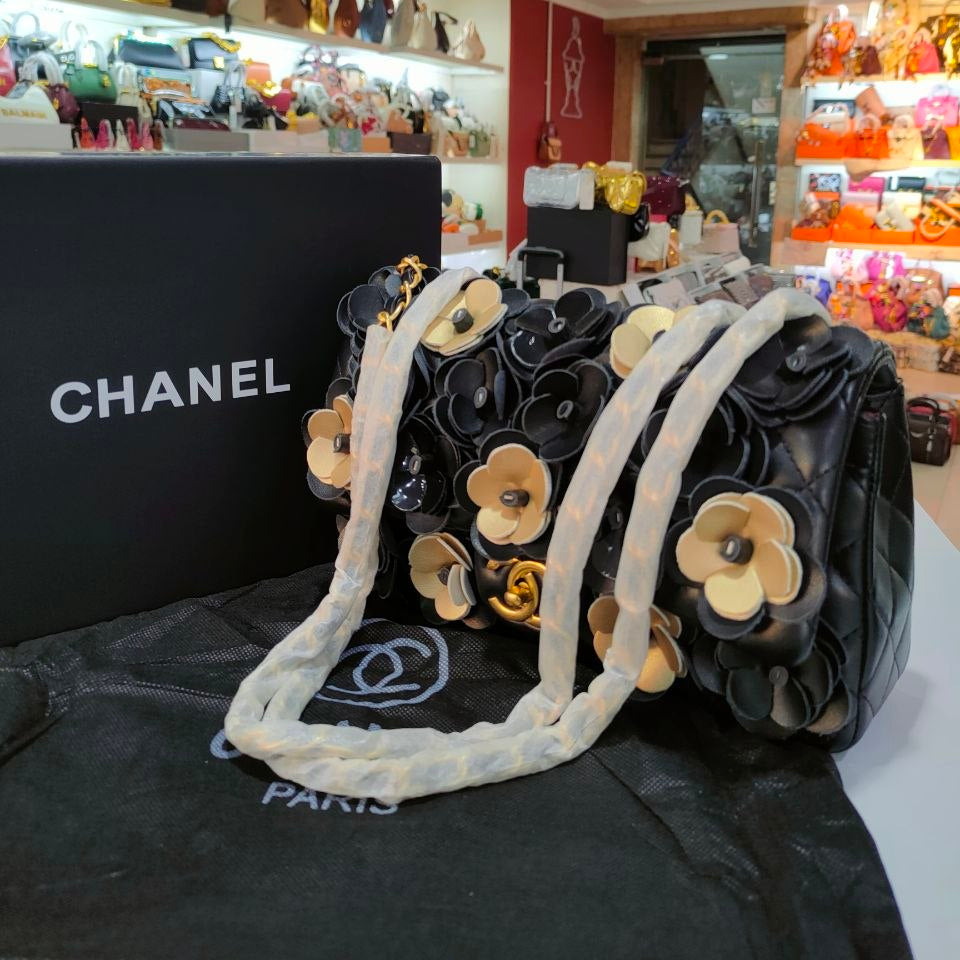 Chanel Floral Embellished Shoulder Bag with Chain Strap
