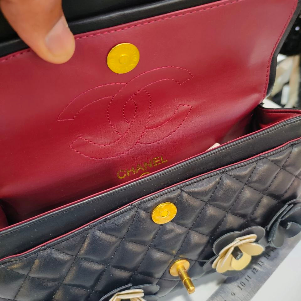 Chanel Floral Embellished Shoulder Bag with Chain Strap