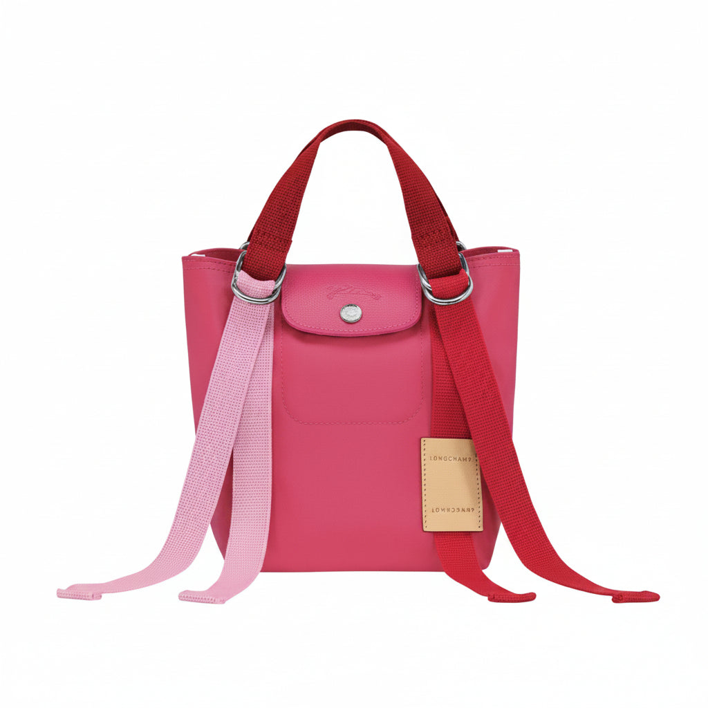 Longchamp Style Pink Handbag with Vibrant Contrast Straps