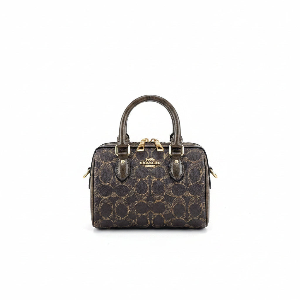 Coach Brown Monogram Mini Bag with Heart Charm
