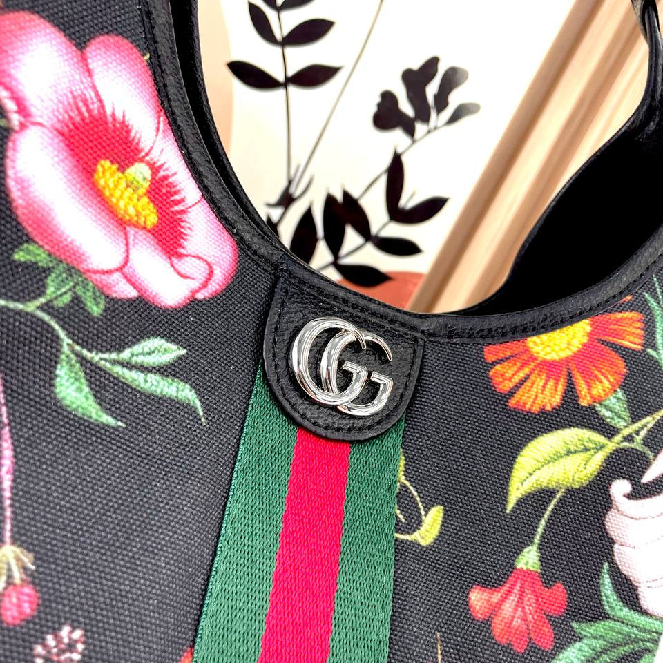 Gucci Floral Print Tote and Pouch Set with Iconic Web Stripe