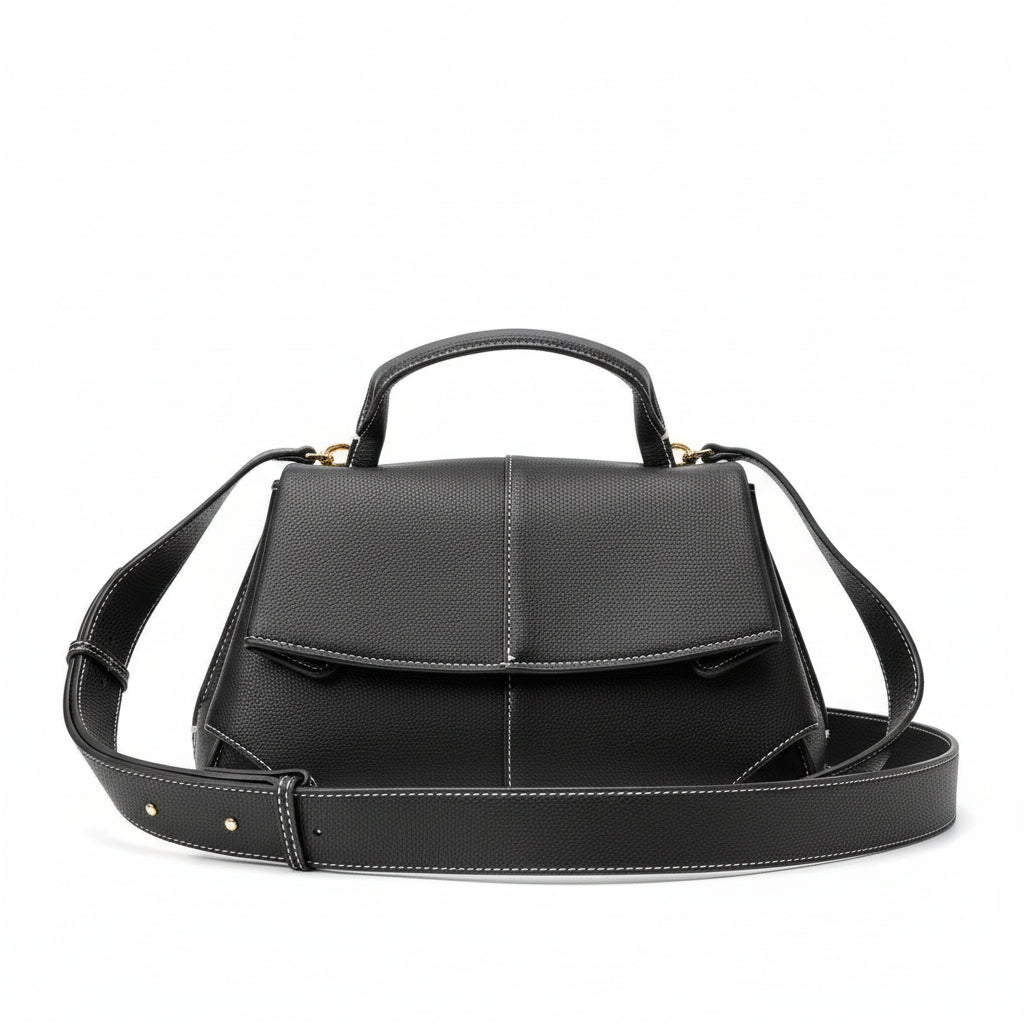 Polene Cyme Mini Leather Handbag with Contrast Stitching