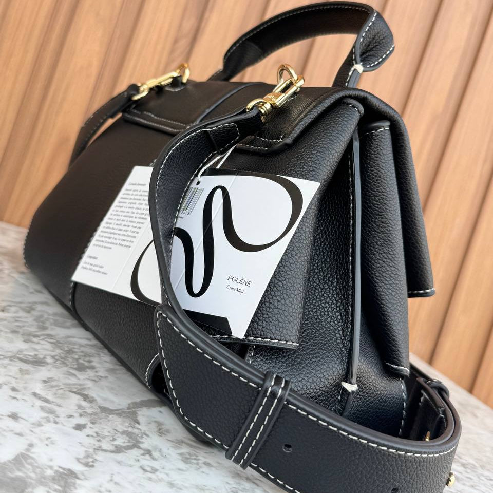 Polene Cyme Mini Leather Handbag with Contrast Stitching