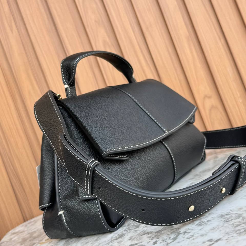 Polene Cyme Mini Leather Handbag with Contrast Stitching