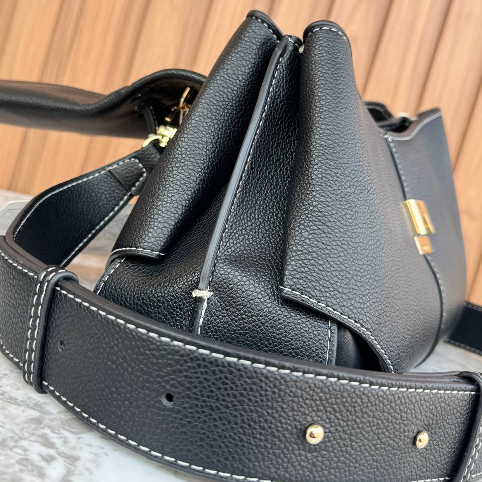 Polene Cyme Mini Leather Handbag with Contrast Stitching