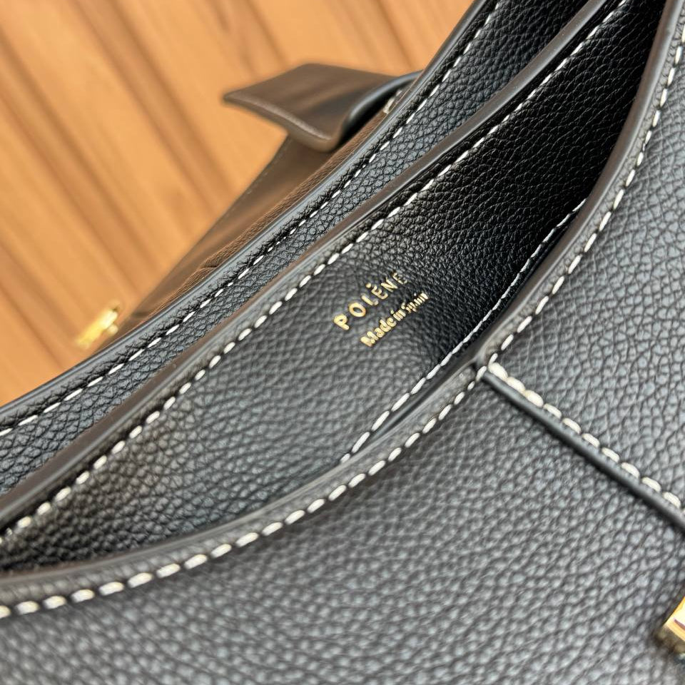 Polene Cyme Mini Leather Handbag with Contrast Stitching