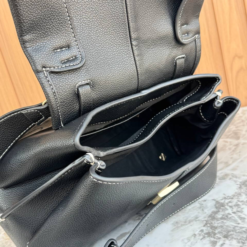 Polene Cyme Mini Leather Handbag with Contrast Stitching