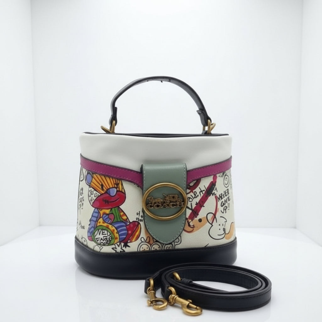 Coach Cartoon Print Multi-Color Bucket Bag