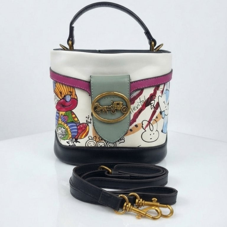 Coach Cartoon Print Multi-Color Bucket Bag