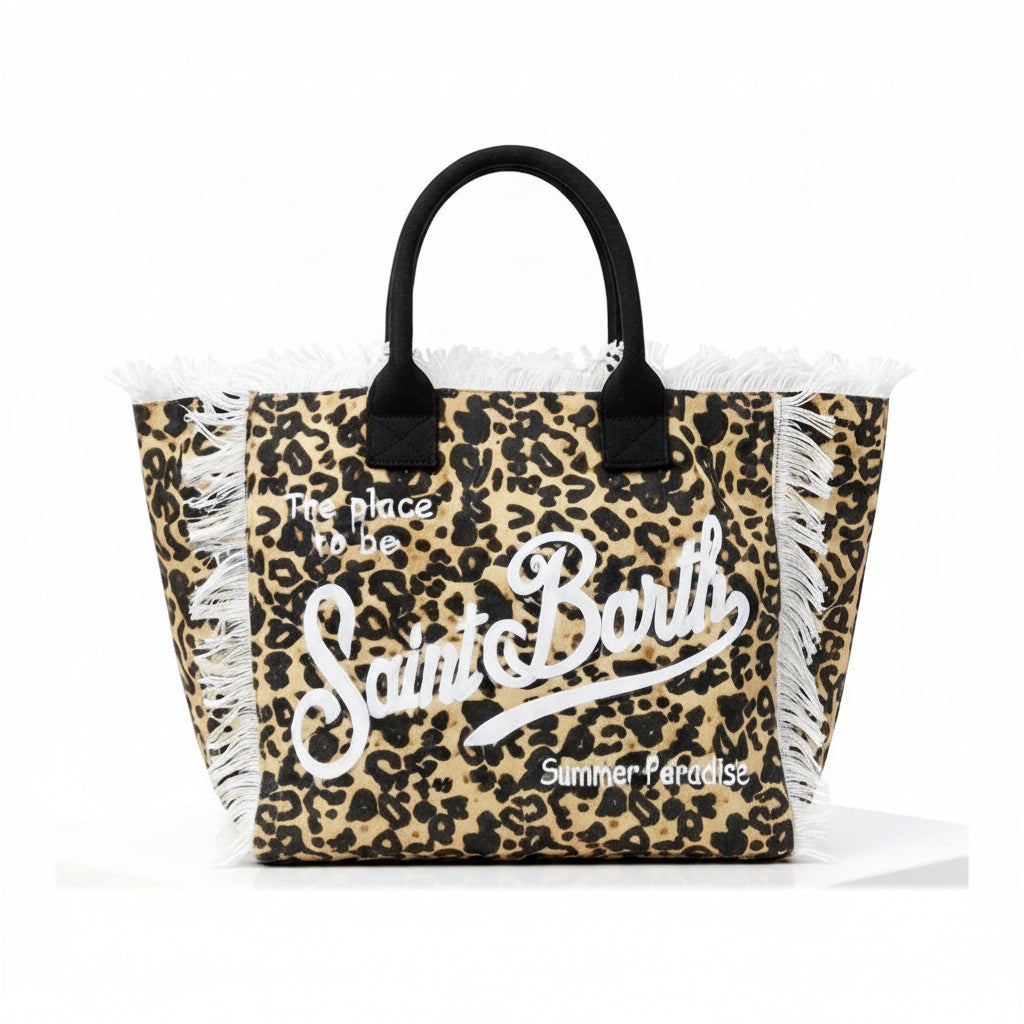 Saint Barth Leopard Print Canvas Tote Bag