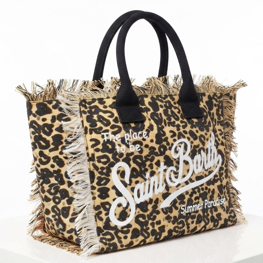 Saint Barth Leopard Print Canvas Tote Bag