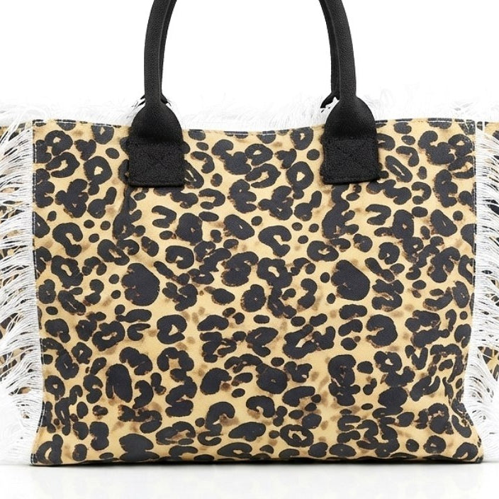 Saint Barth Leopard Print Canvas Tote Bag