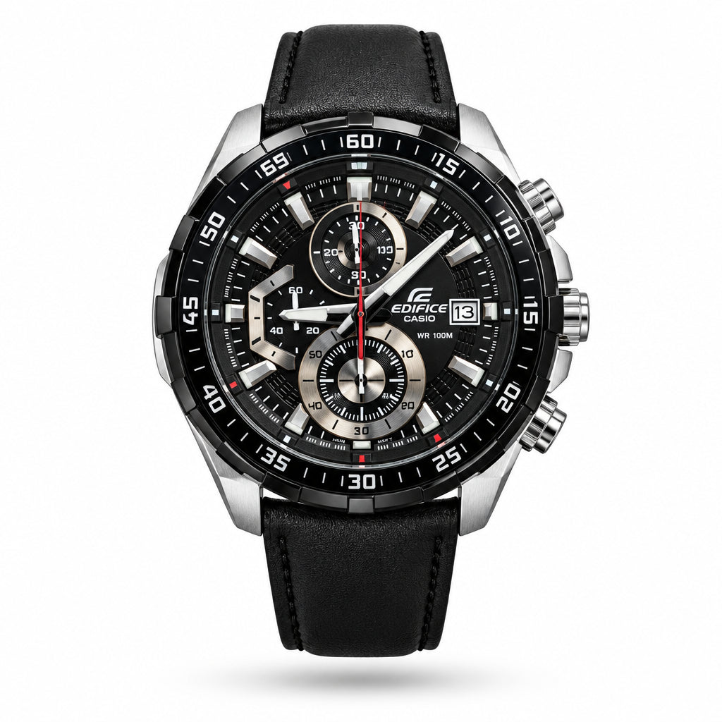 Casio Edifice Chronograph Watch with Black Leather Strap