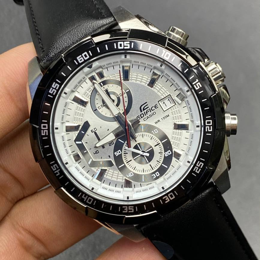 Casio Edifice Chronograph Watch with Black Leather Strap