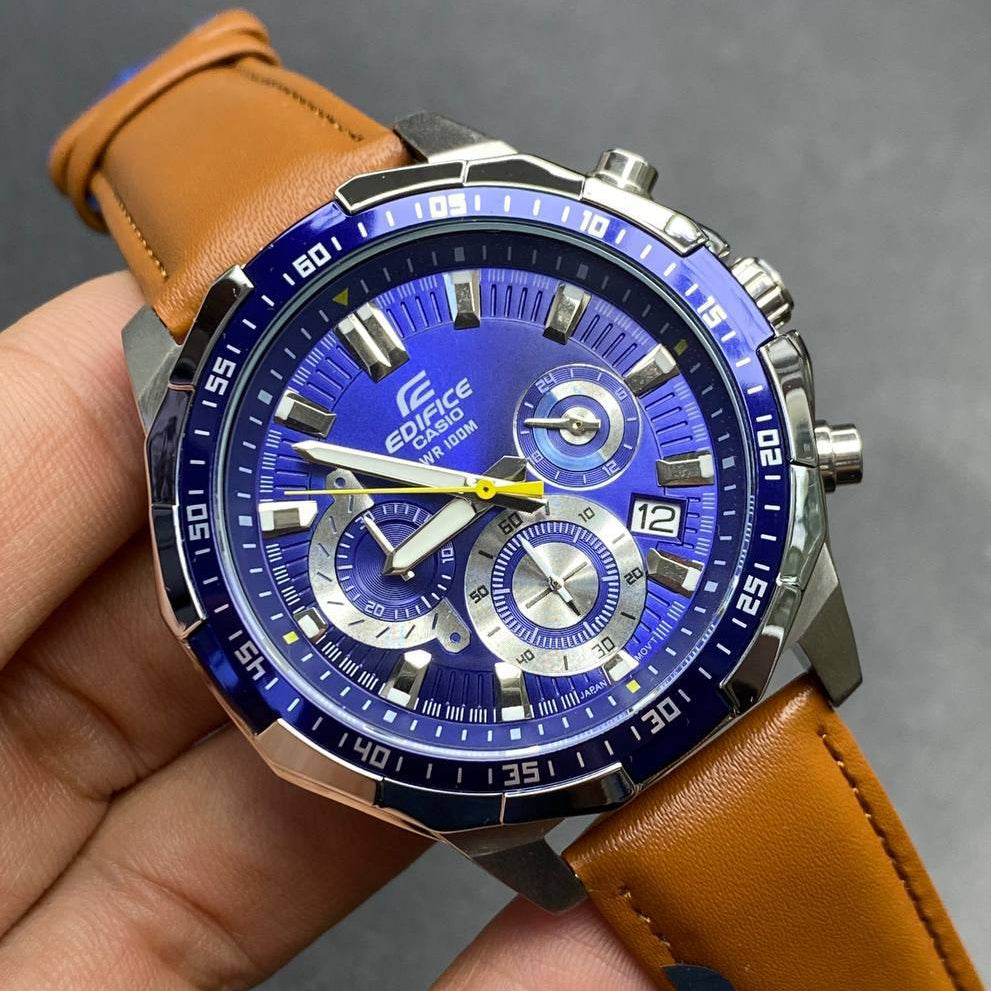 Casio Edifice Chronograph with Brown Leather and Blue Dial