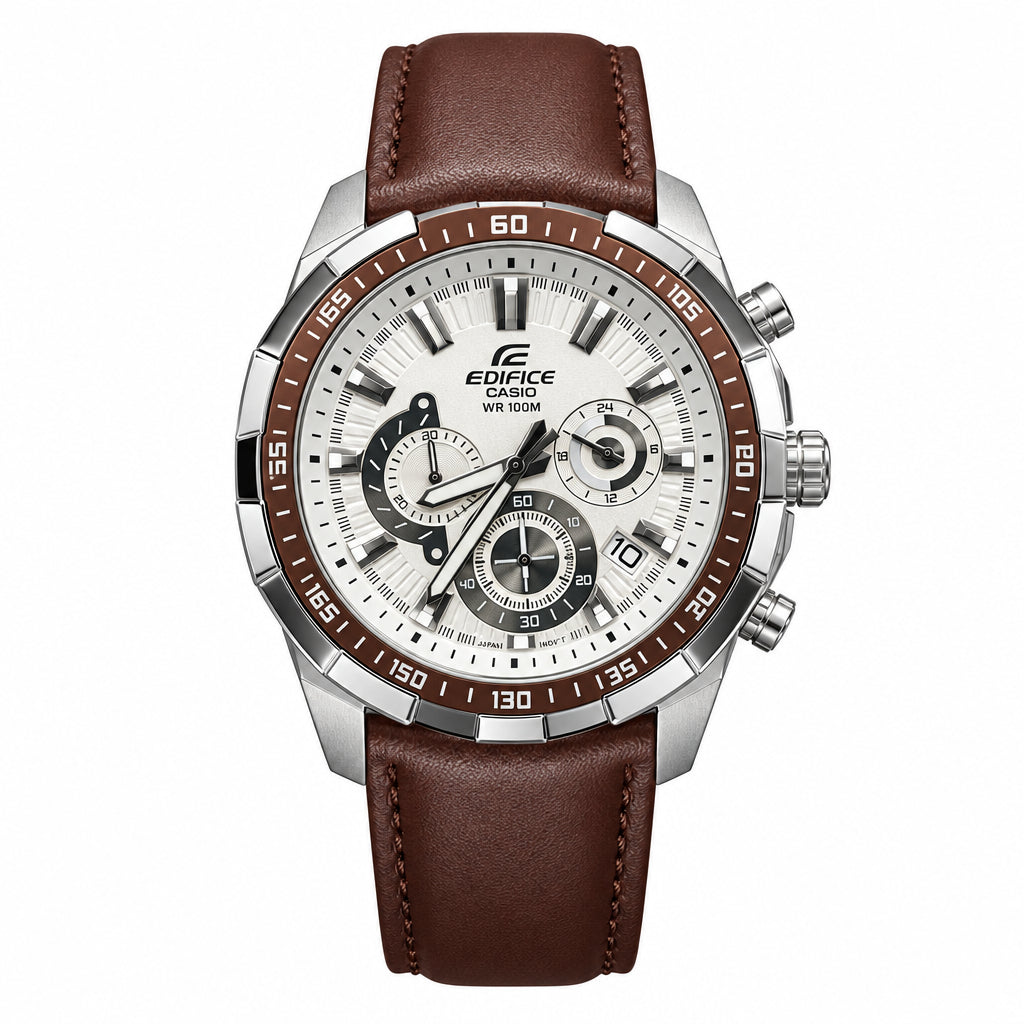 Casio Edifice Chronograph with Brown Leather and Blue Dial