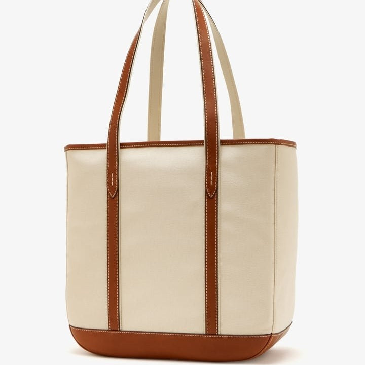 Polo Canvas and Leather Tote Bag in Beige and Red