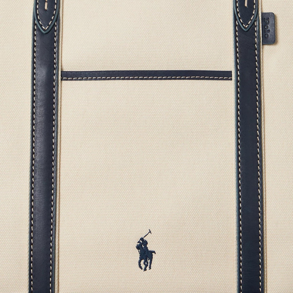 Polo Canvas and Leather Tote Bag in Beige and Red