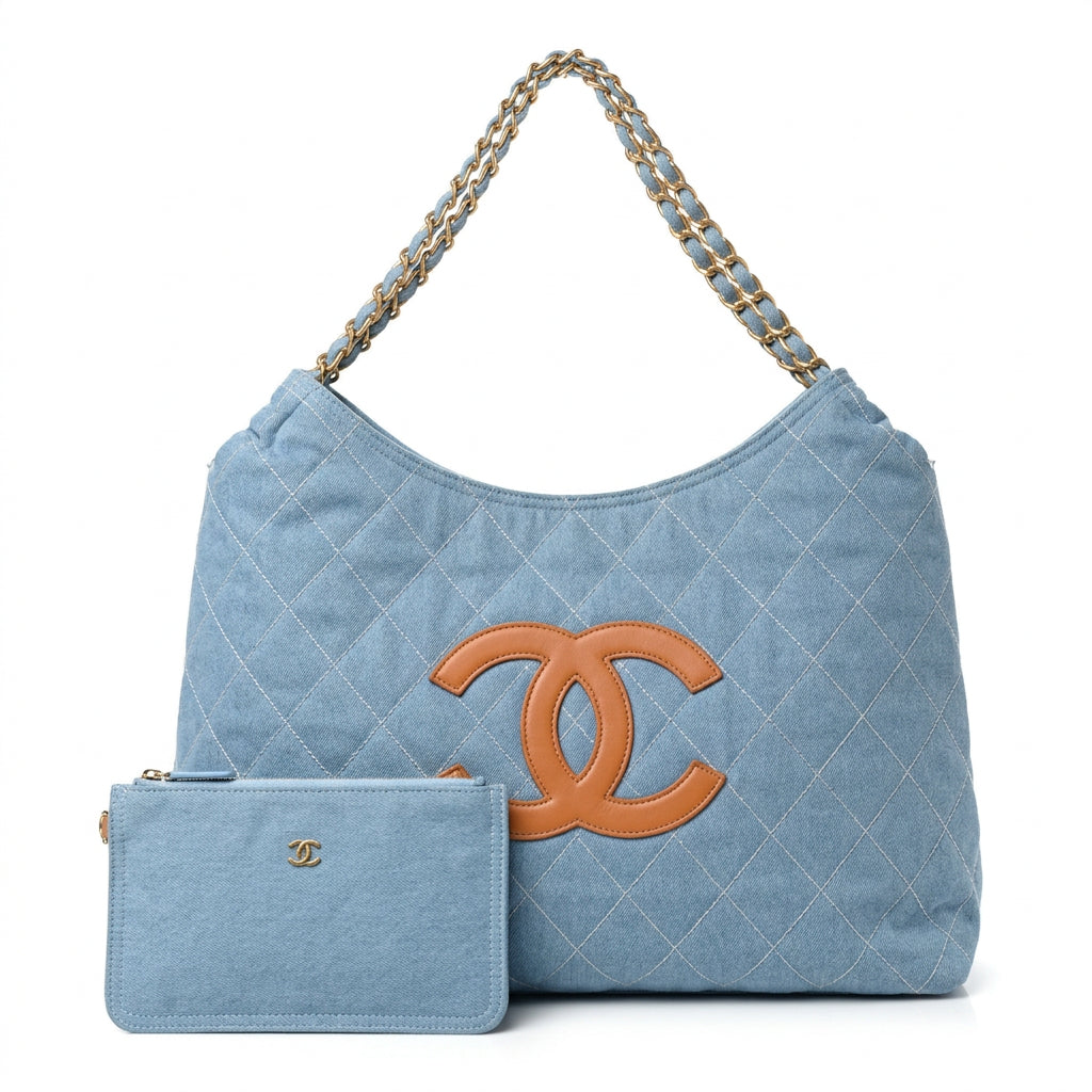 Chanel Gabardine Quilted Tote with Matching Pouch