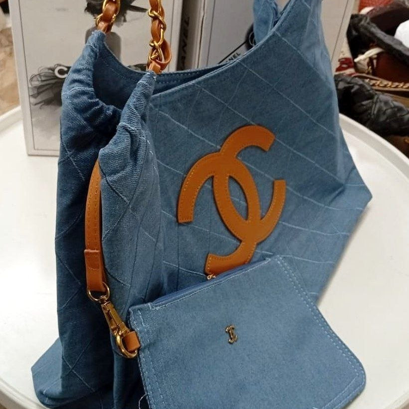 Chanel Gabardine Quilted Tote with Matching Pouch