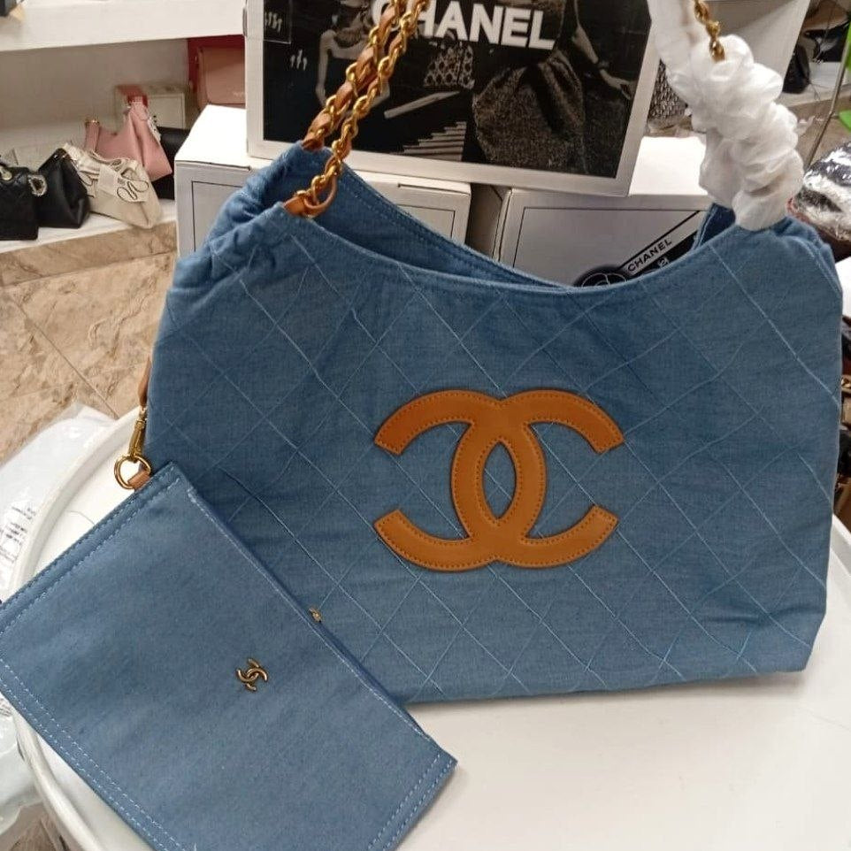 Chanel Gabardine Quilted Tote with Matching Pouch