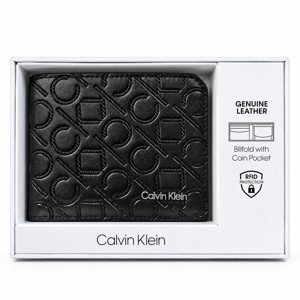 Calvin Klein Monogram Embossed Leather Billfold Wallet
