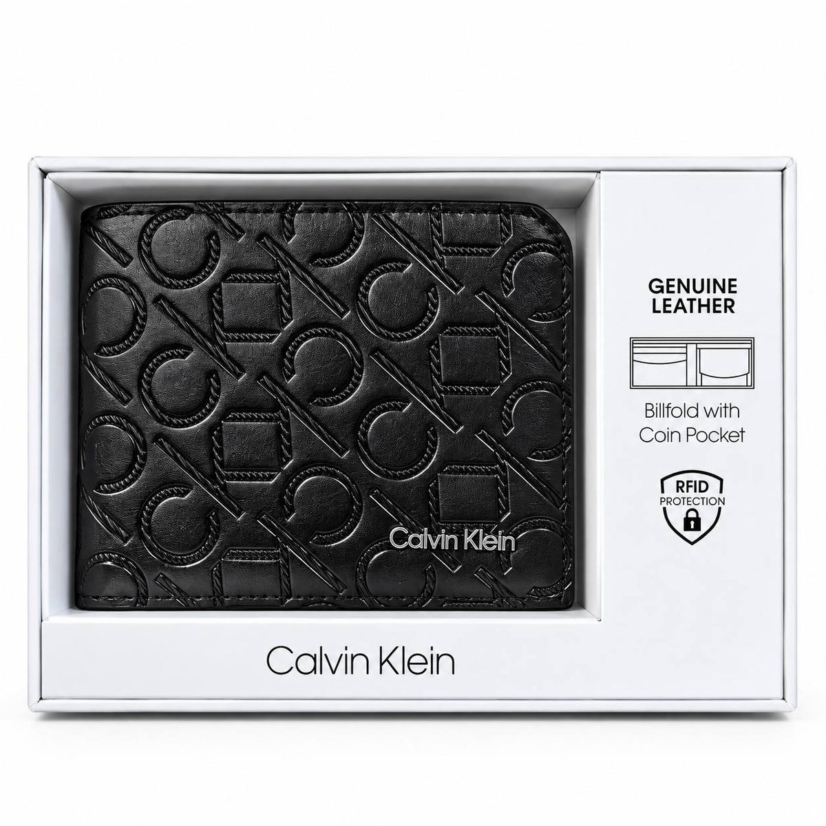 Calvin Klein Monogram Embossed Leather Billfold Wallet